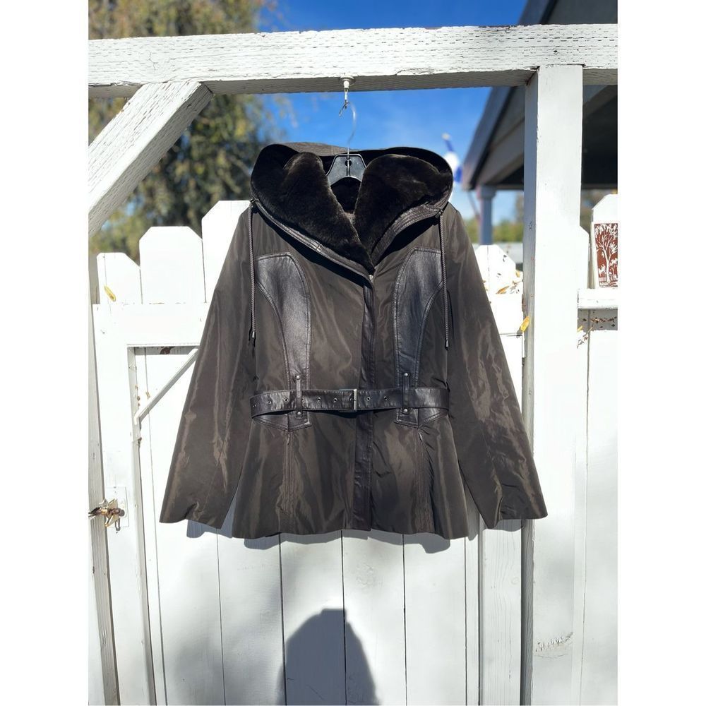 Rolf Schulte Rabbit Lined Hooded‎ Coat Size 38 Brown Lambskin Zip Up